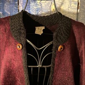 Rich Maroon Opera Cape Coat. Alpaca “Acrilica”/Alpaca Hand crocheted trim black